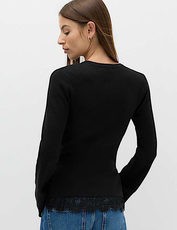 Air-Yarn Lace Hem Slim Fit Jumper - MV