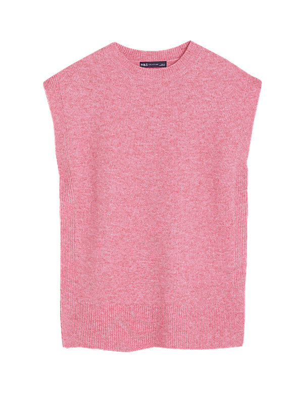 Ribbed Crew Neck Sleeveless Knitted Jumper