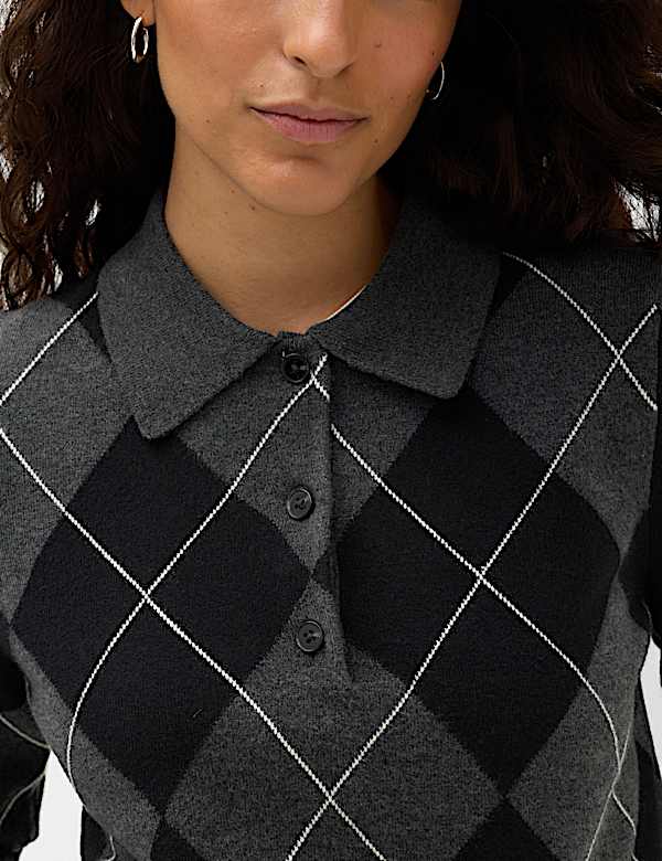 Air Yarn Argyle Polo Jumper - CA
