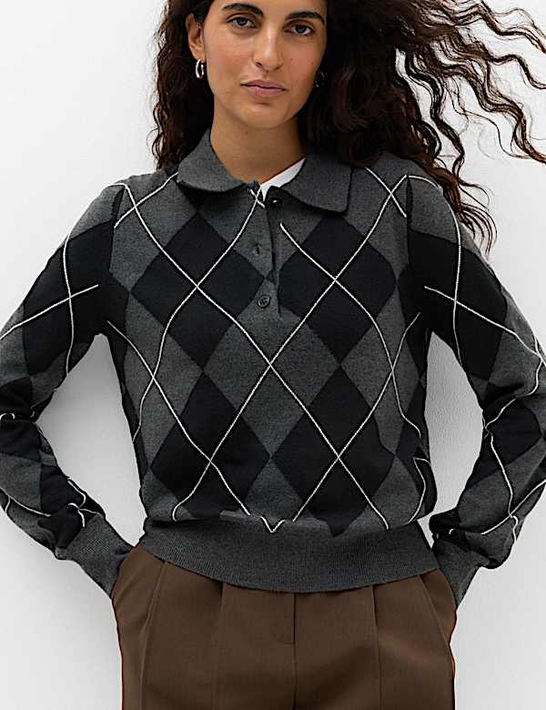 Air Yarn Argyle Polo Jumper - CA
