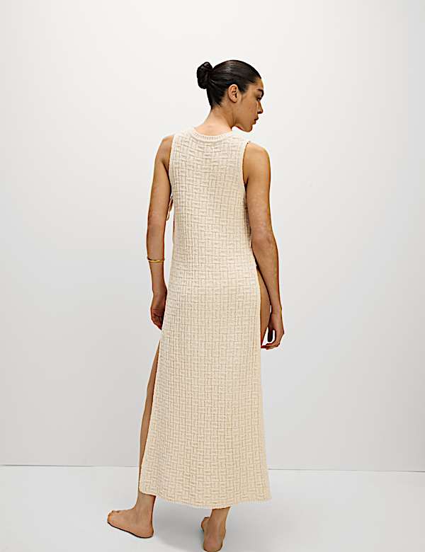 Cotton Rich Knitted Tie Detail Midi Beach Dress - US