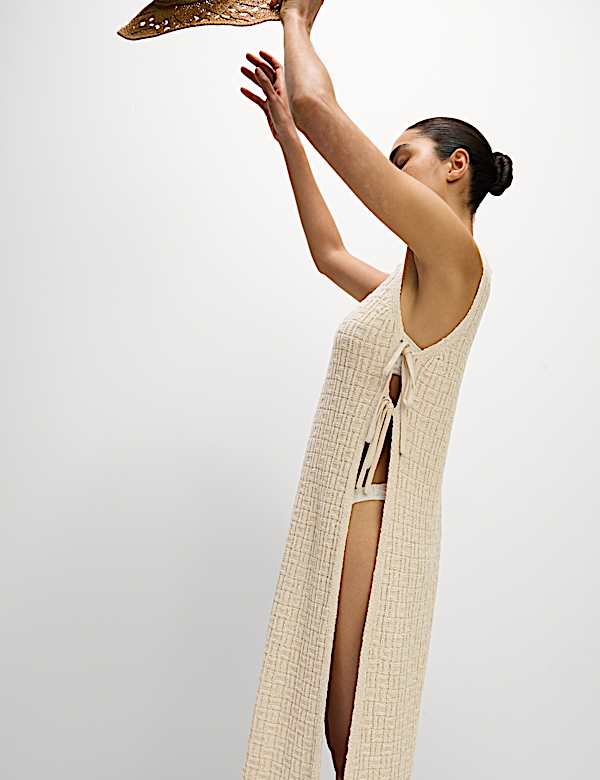 Cotton Rich Knitted Tie Detail Midi Beach Dress - US