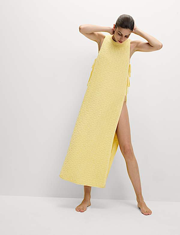 Cotton Rich Knitted Tie Detail Midi Beach Dress - PL