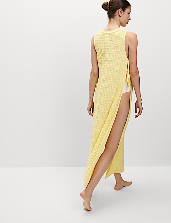 Cotton Rich Knitted Tie Detail Midi Beach Dress - PL