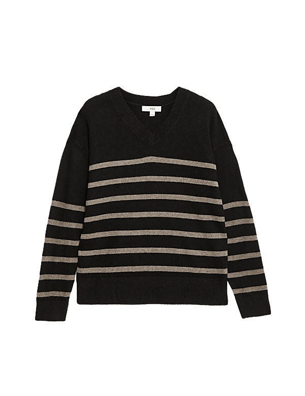 Air-Yarn Striped V-Neck Jumper