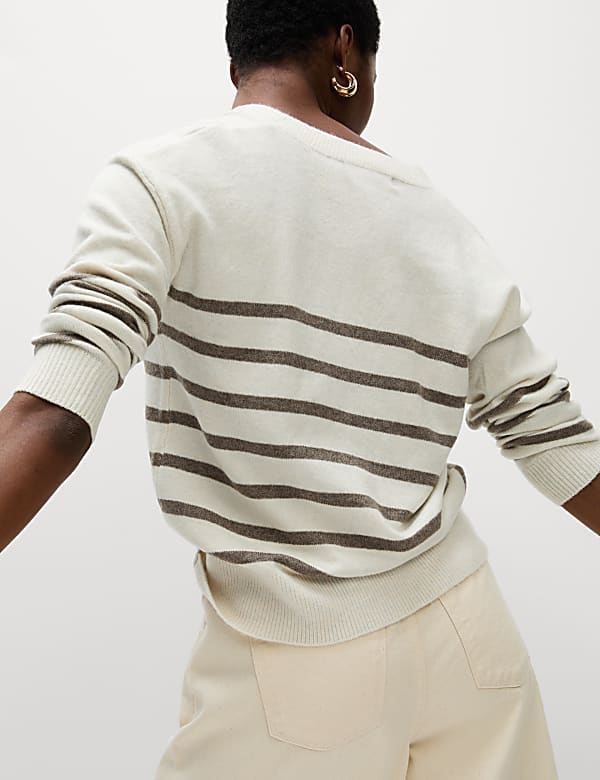 Air-Yarn Striped V-Neck Jumper - NL