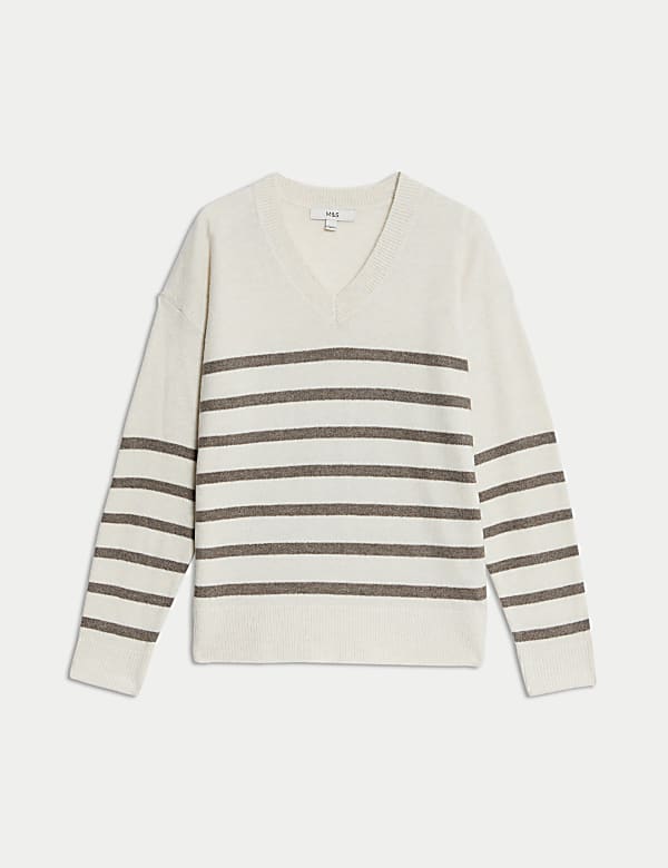Air-Yarn Striped V-Neck Jumper - NL