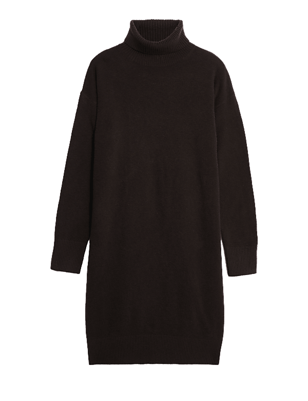 Air-yarn Knitted Roll Neck Sweater Dress