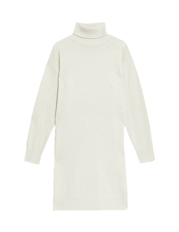 Air-yarn Knitted Roll Neck Sweater Dress