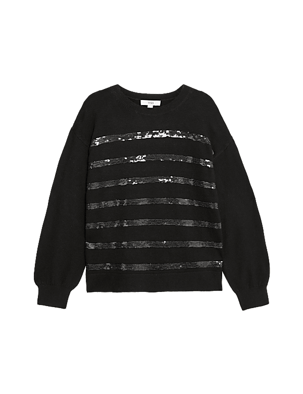 Sequin Stripe Crew Neck Jumper