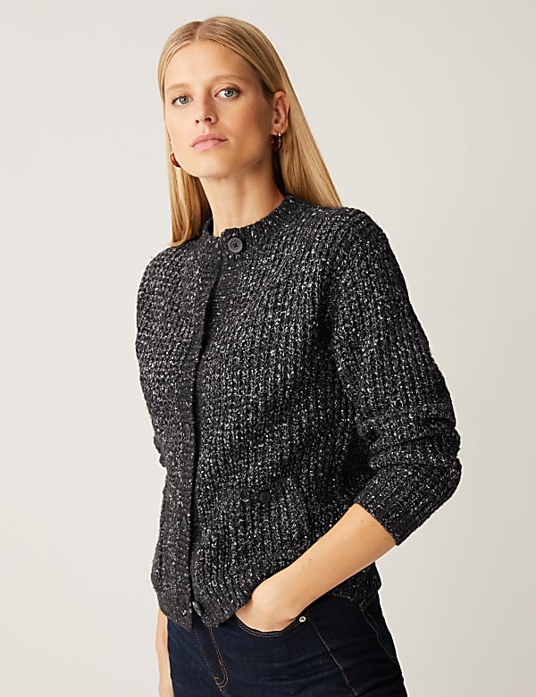 Recycled Blend Sequin Crew Neck Cardigan