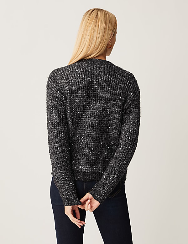 Recycled Blend Sequin Crew Neck Cardigan