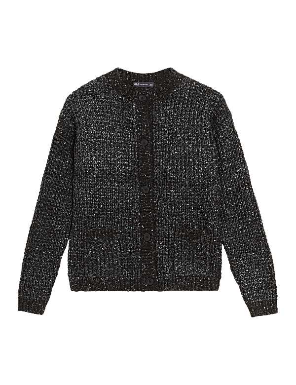 Recycled Blend Sequin Crew Neck Cardigan