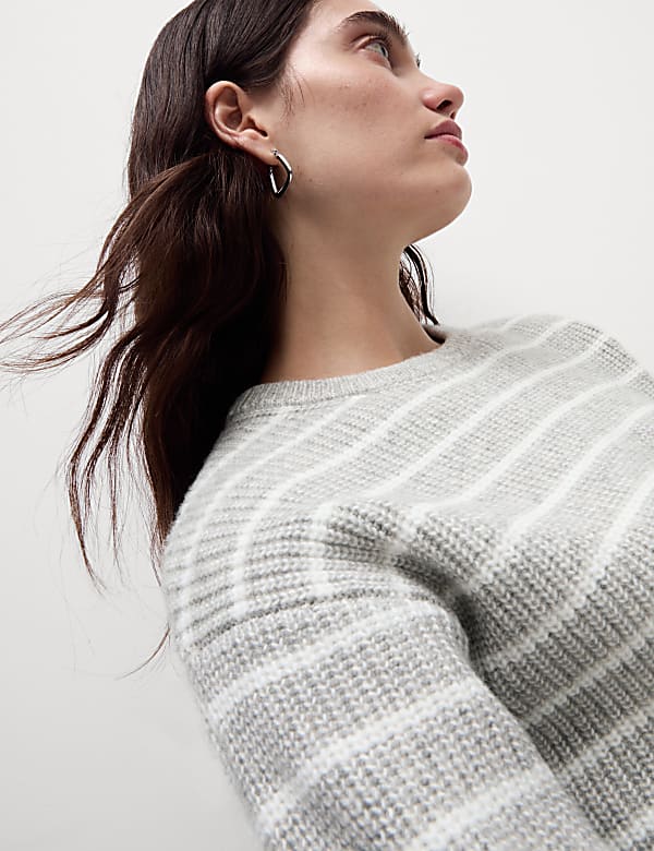 Pull en maille douce &agrave; encolure ronde et rayures - BE