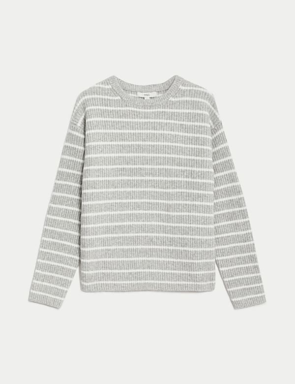 Pull en maille douce &agrave; encolure ronde et rayures - BE