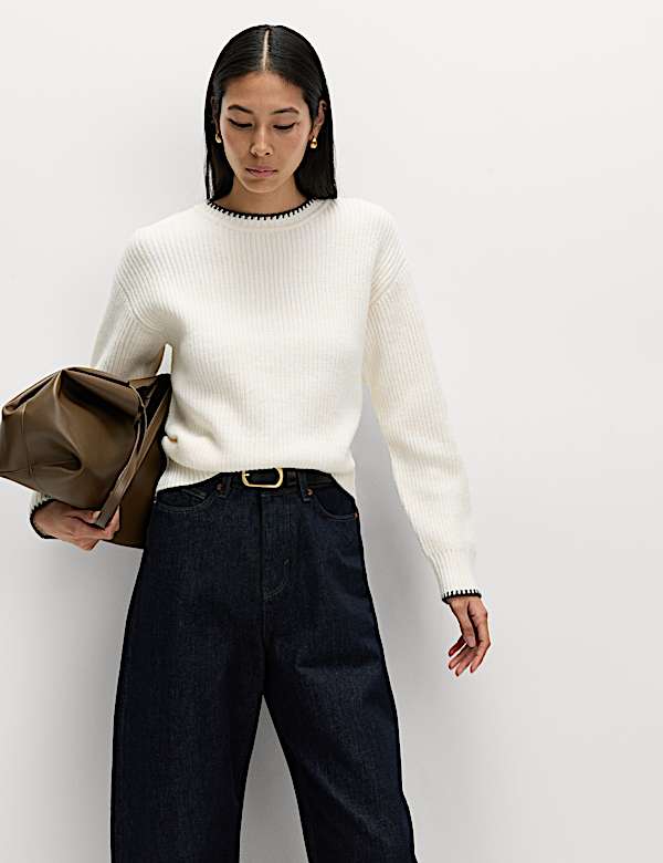 Cloud-Yarn Crew Neck Whipstitch Jumper - US