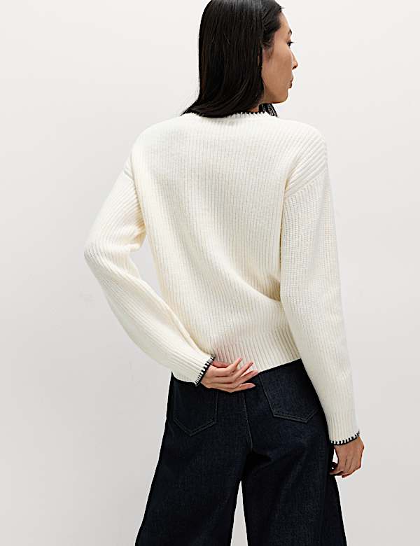 Cloud-Yarn Crew Neck Whipstitch Jumper - US