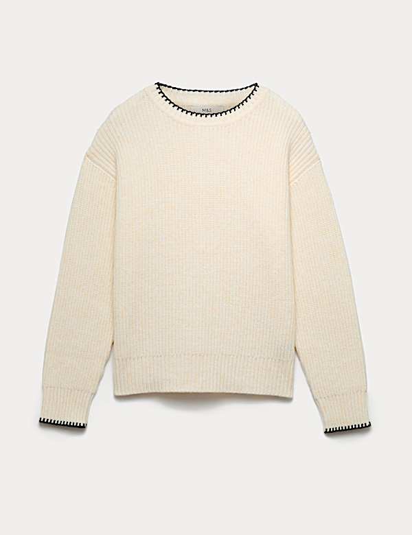 Cloud-Yarn Crew Neck Whipstitch Jumper - US