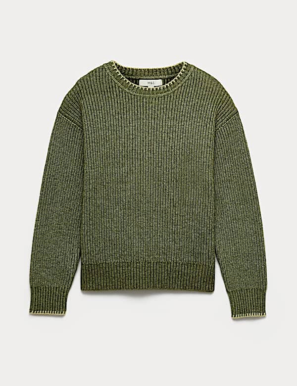 Trui van kokergaren met whipstich en ronde hals - NL