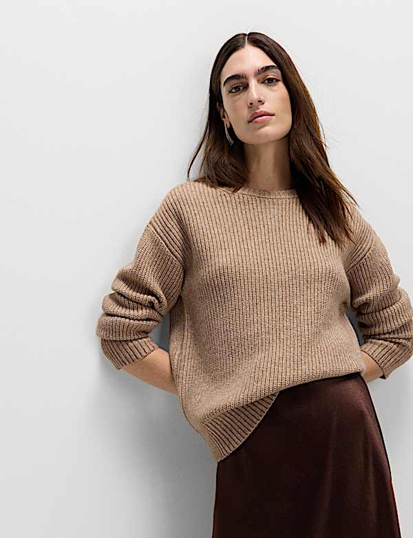 Cloud-Yarn Ribbed Crew Neck Jumper