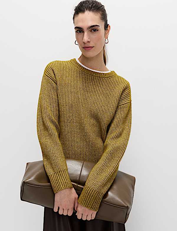 Cloud-Yarn Ribbed Crew Neck Jumper