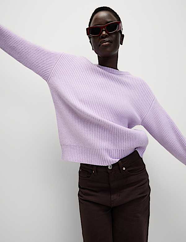 Cloud-Yarn Ribbed Crew Neck Jumper - GR