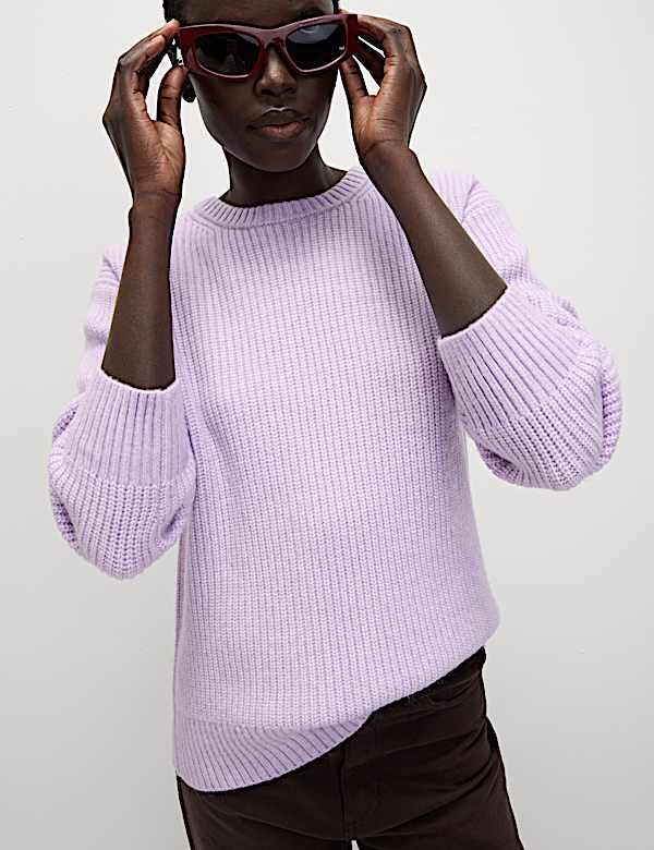 Cloud-Yarn Ribbed Crew Neck Jumper