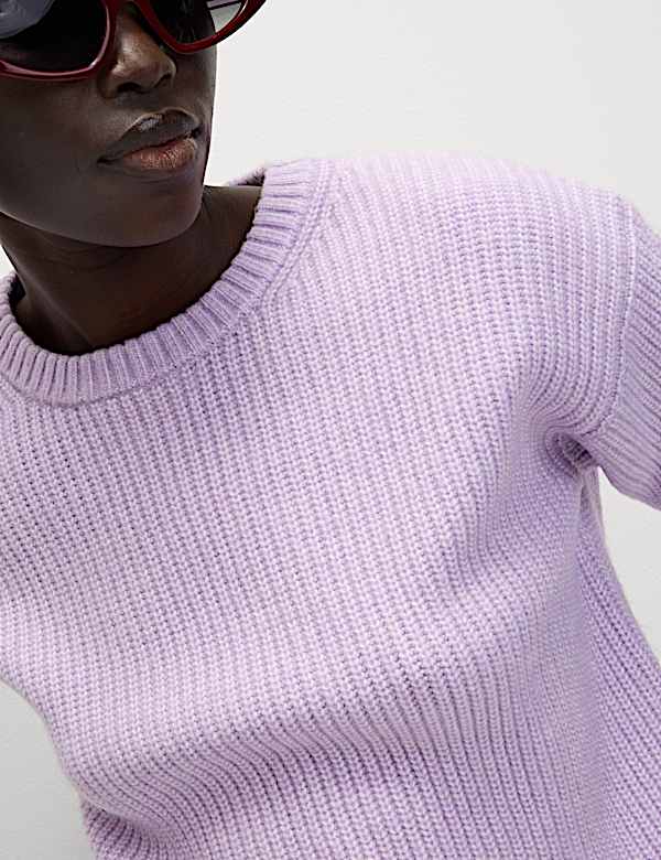 Cloud-Yarn Ribbed Crew Neck Jumper