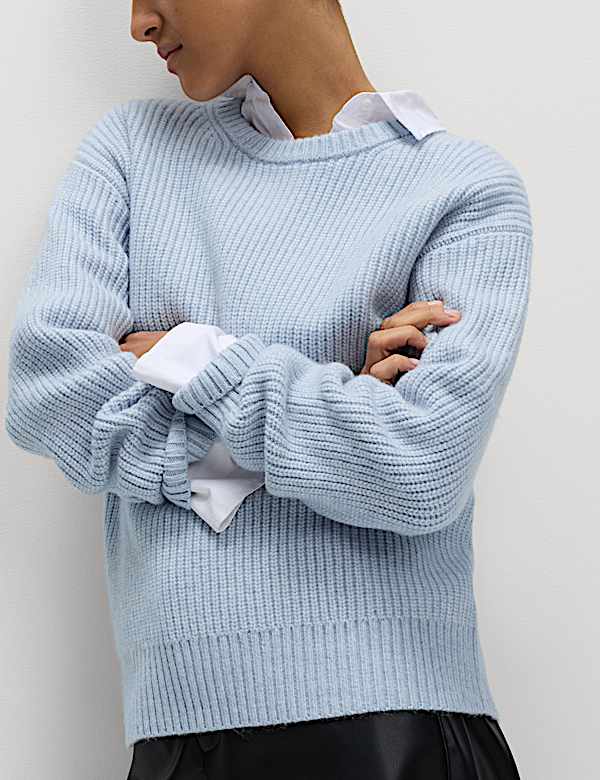 Cloud-Yarn Ribbed Crew Neck Jumper