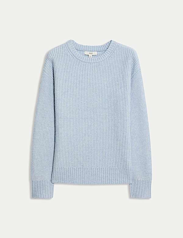 Prążkowany sweter z okrągłym dekoltem z przędzy cloud - PL