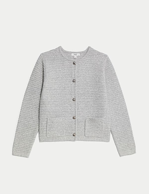 Cloud-Yarn Textured Crew Neck Cardigan - DE