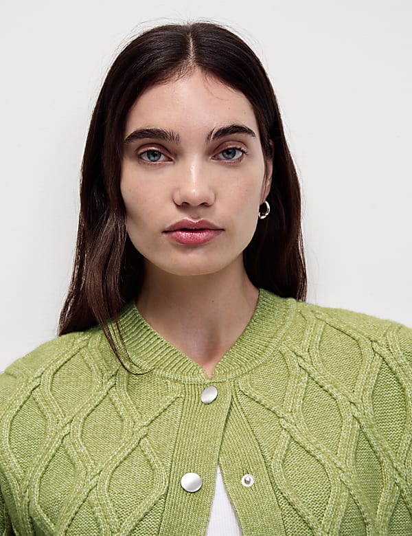 Cable Knit Cloud-Yarn Bomber Cardigan
