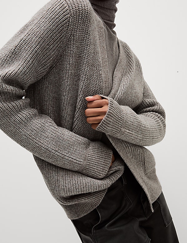 Ribbed Edge to Edge Relaxed Cardigan GREY Cardigans M S JE