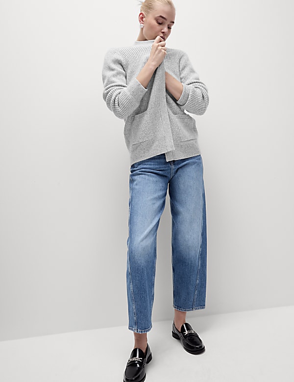 Marks Spencer Ribbed Edge to Edge Relaxed Cardigan Grey S