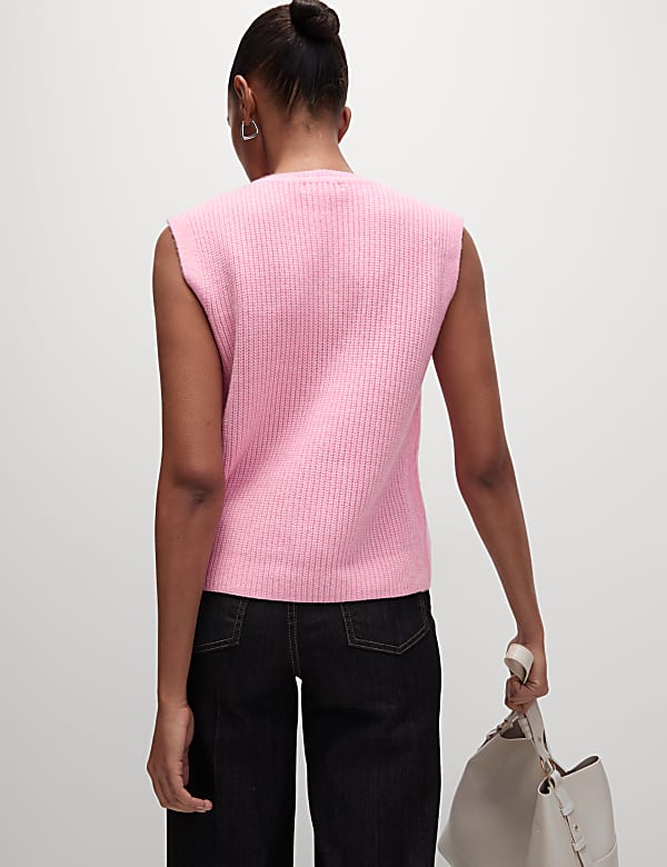 Cloud-yarn Knitted Crew Neck Waistcoat - MX