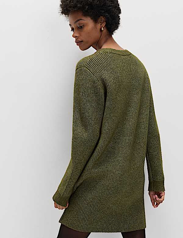 Cloud-Yarn Ribbed Relaxed Mini Knitted Dress - AT