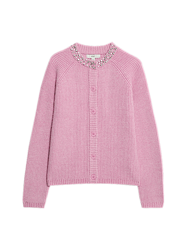 Textured Embellished Button Front Cardigan