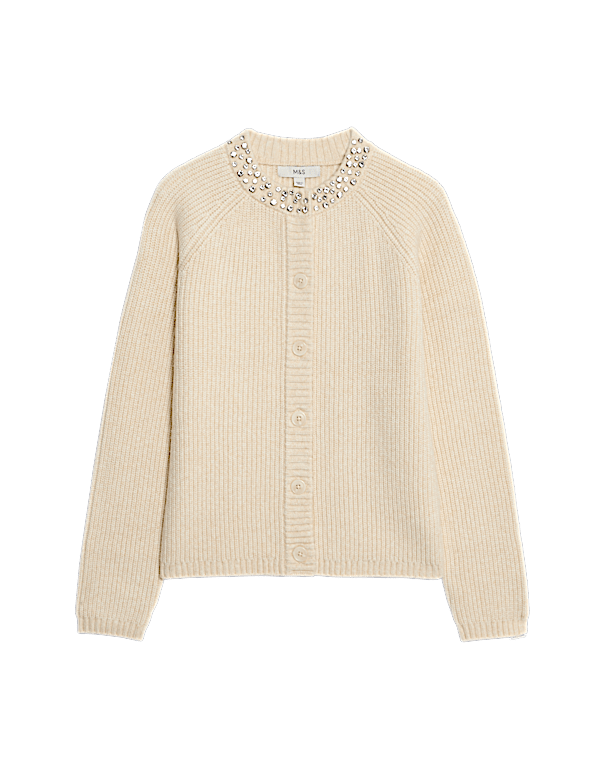 Textured Embellished Button Front Cardigan