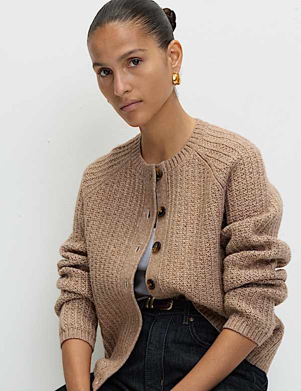 Cloud-Yarn Textured Crew Neck Cardigan - US