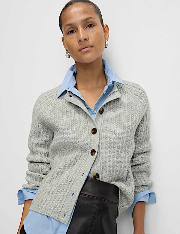 Cloud-Yarn Textured Crew Neck Cardigan - CA