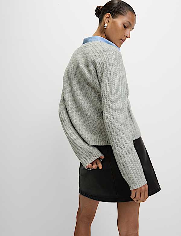 Cloud-Yarn Textured Crew Neck Cardigan - AL
