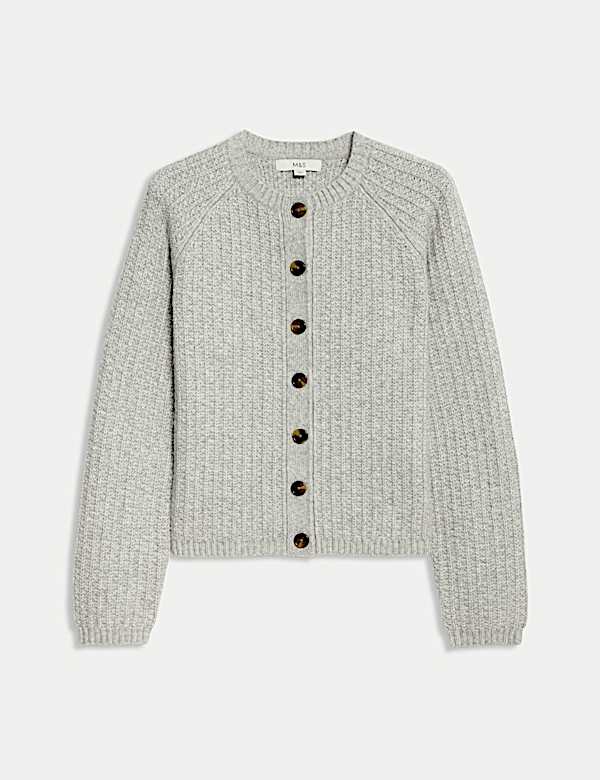Cloud-Yarn Textured Crew Neck Cardigan - AL