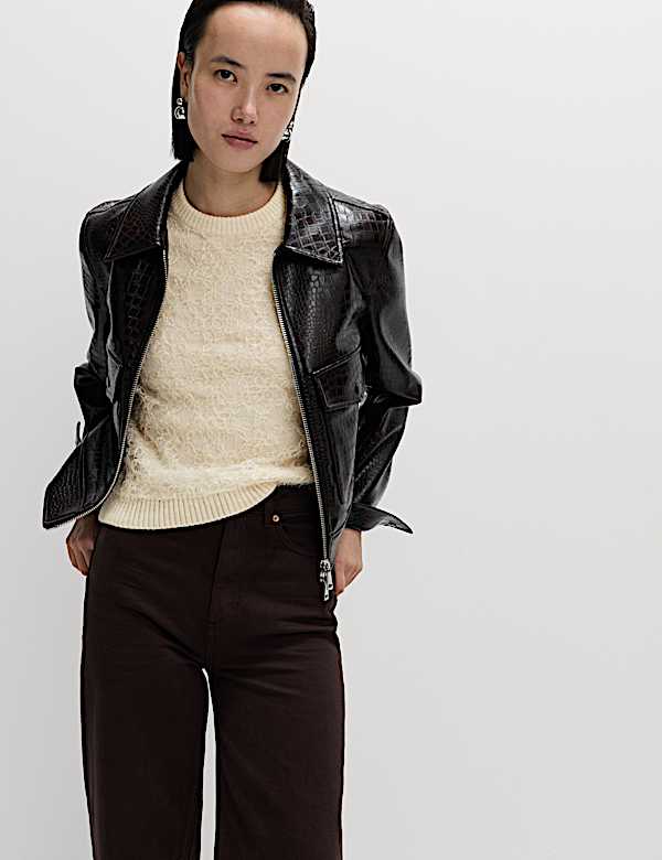 Top en maille à col rond et décoration florale - CH