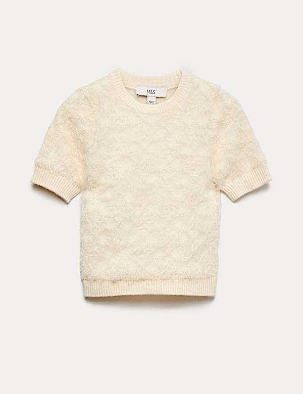 Top en maille à col rond et décoration florale - CH