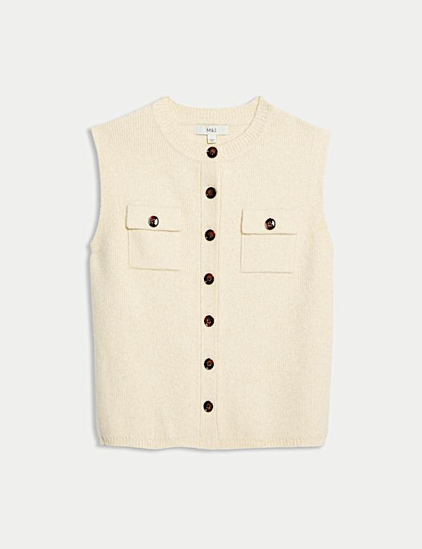 Cloud-Yarn Pocket Crew Neck Knitted Waistcoat - EE