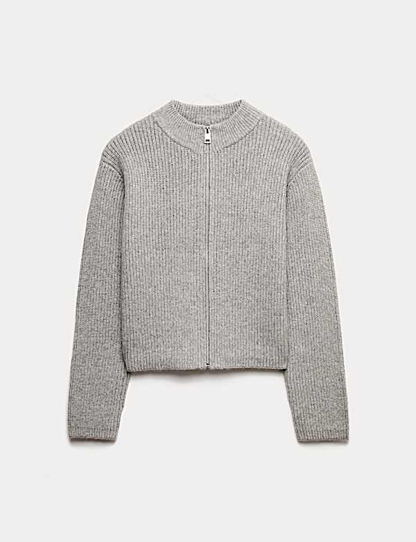 Cloud-Yarn Textured Bomber Cardigan - MX