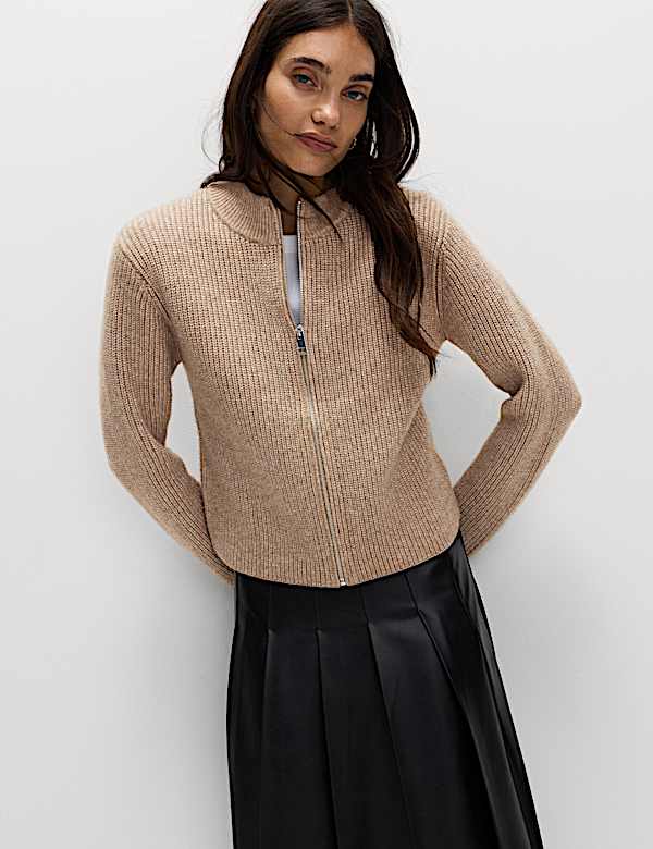 Cloud-Yarn Textured Bomber Cardigan - GR