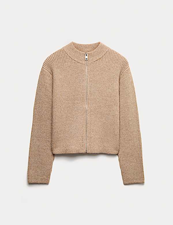 Cloud-Yarn Textured Bomber Cardigan - EE