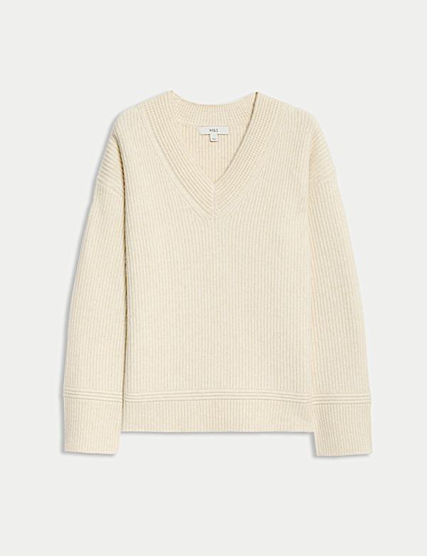 Cloud-Yarn Ribbed V-Neck Jumper - HR