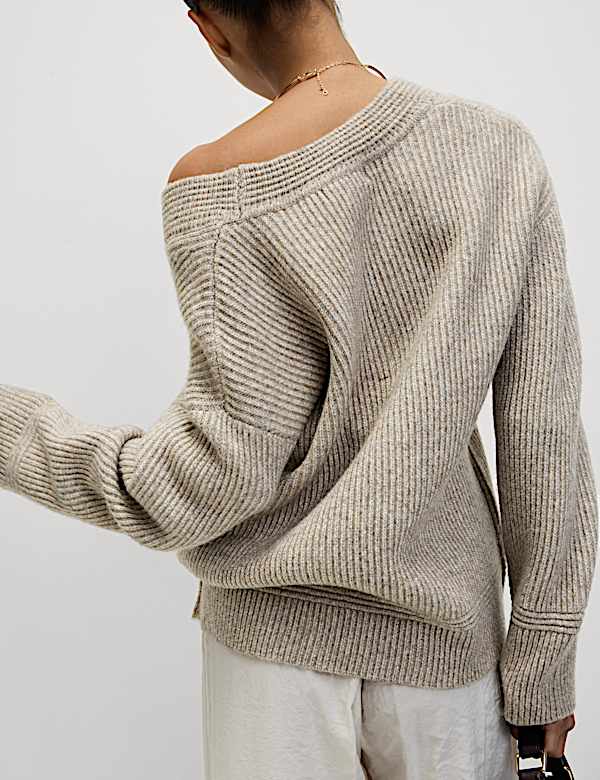Cloud-Yarn Ribbed V-Neck Jumper - NL